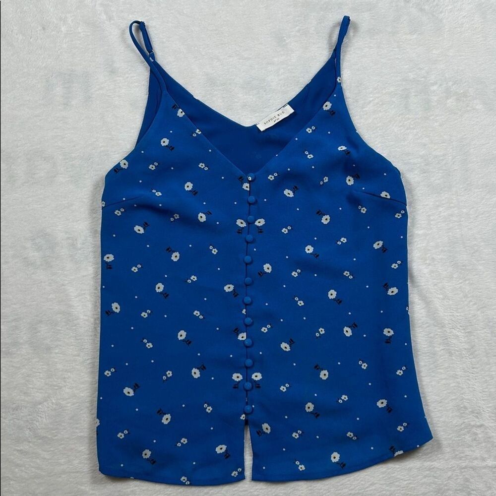 Sophie Rue Button Up Cami Womens XS Blue Floral Tank Lightweight Top Camisole